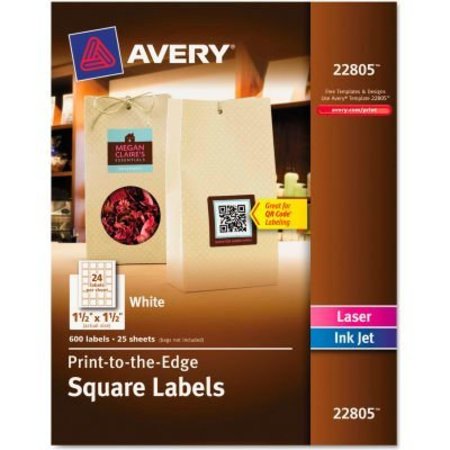 AVERY Avery Print-To-The-Edge Easy Peel Labels with TrueBlock, 1-1/2 x 1-1/2, White, 600/Pk 22805